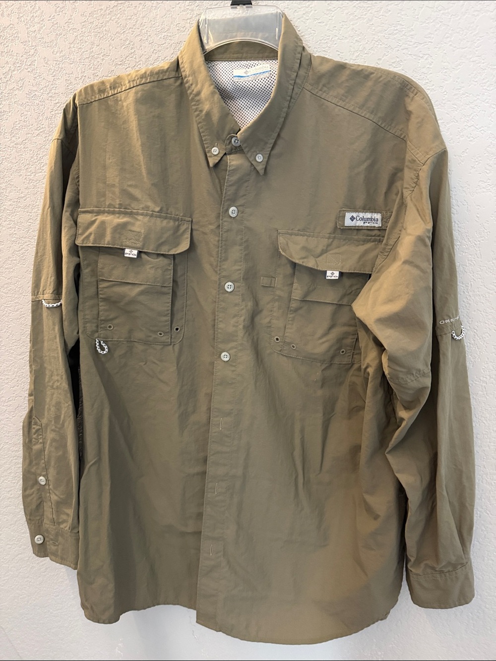 Columbia Olive Green Long-Sleeve Outdoor Fishing Shirt
